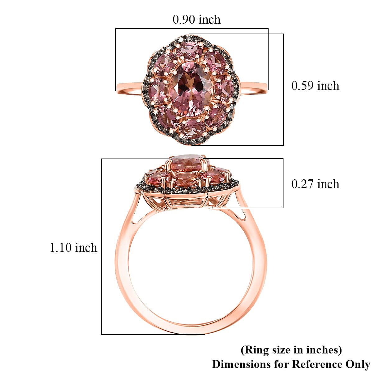 Luxoro Premium Blush Tourmaline and Natural Champagne Diamond 2.80 ctw Blush Bloom Ring in 10K Rose Gold (Size 5.5) image number 5