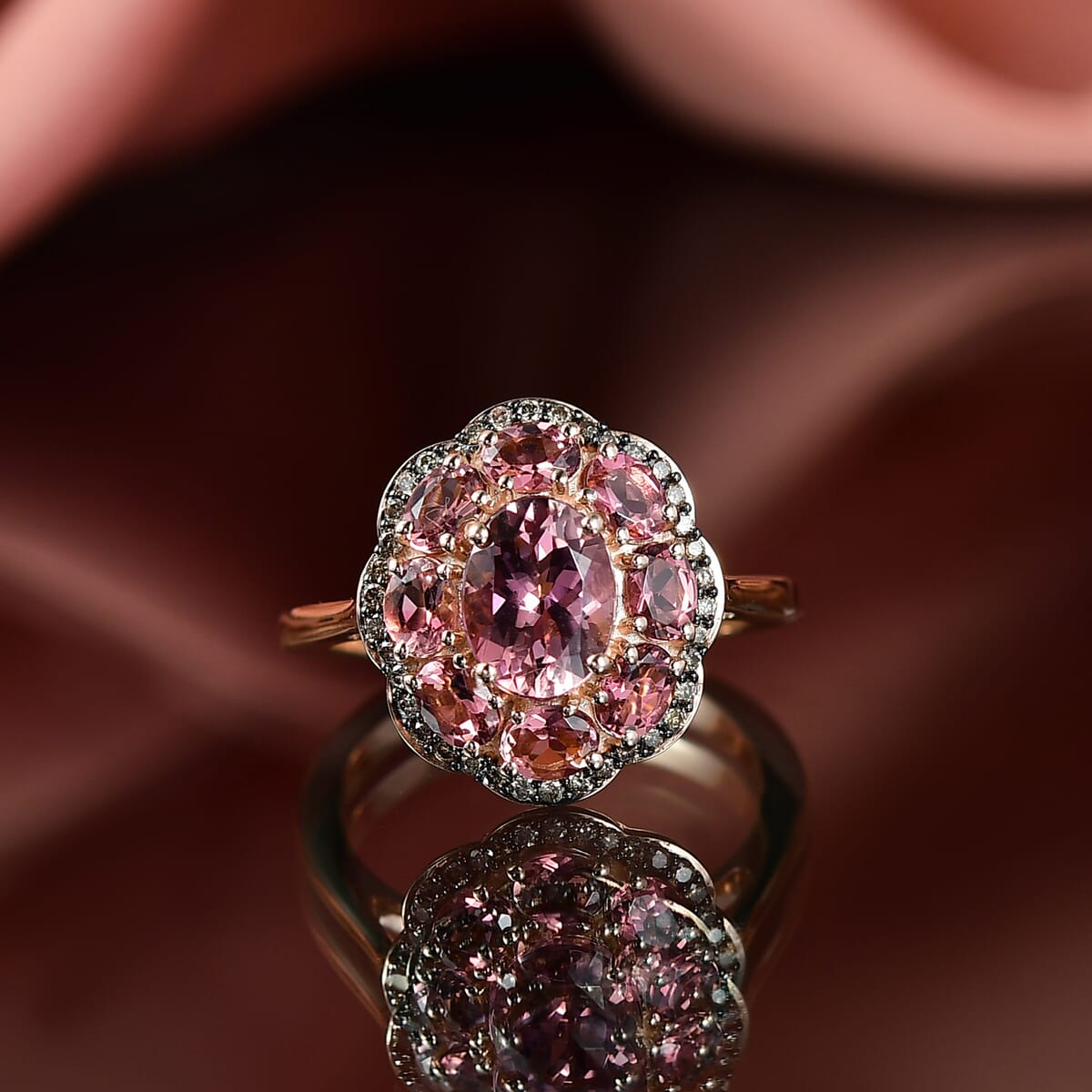 Luxoro Premium Blush Tourmaline and Natural Champagne Diamond 2.80 ctw Ring in 10K Rose Gold (Size 6.0) image number 1
