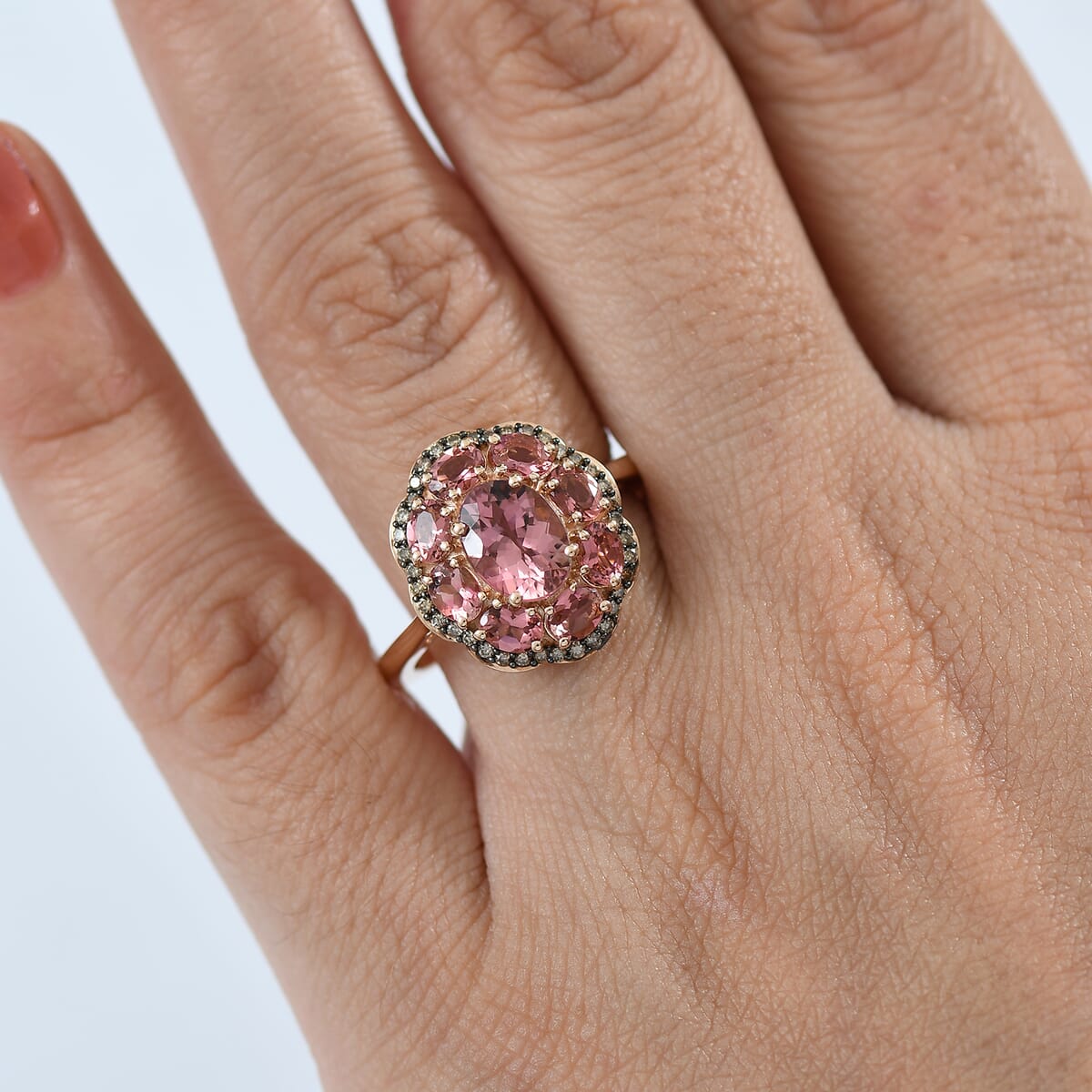 Luxoro Premium Blush Tourmaline and Natural Champagne Diamond 2.80 ctw Ring in 10K Rose Gold (Size 6.0) image number 2