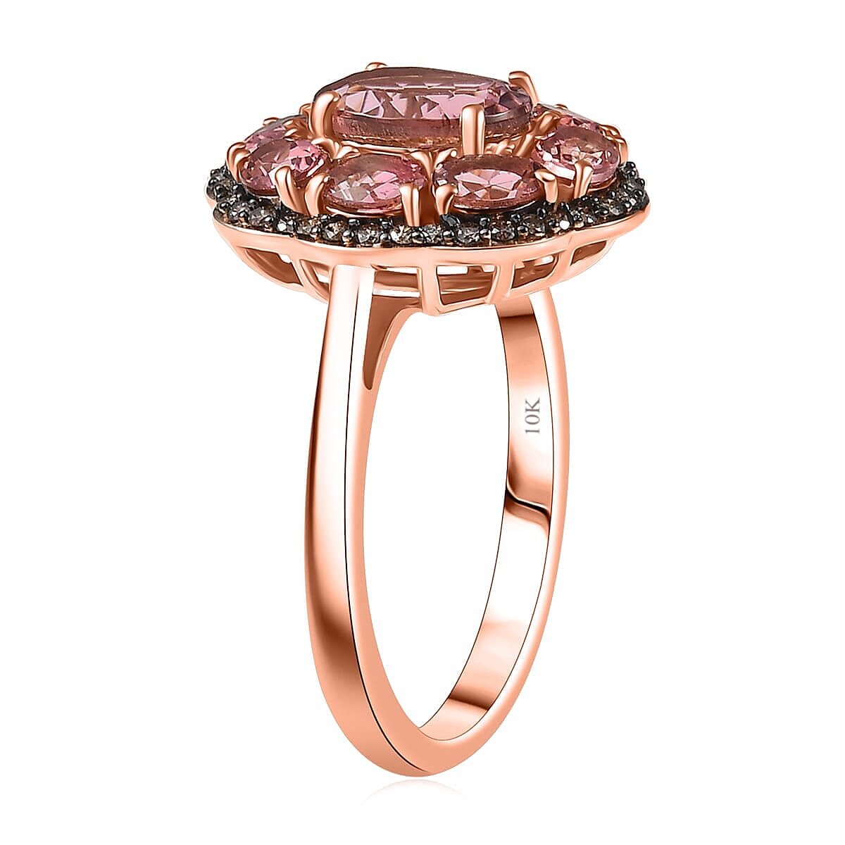 Luxoro Premium Blush Tourmaline and Natural Champagne Diamond 2.80 ctw Blush Bloom Ring in 10K Rose Gold (Size 6.5) image number 3