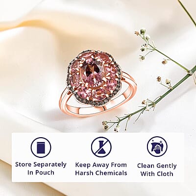 Luxoro Premium Blush Tourmaline and Natural Champagne Diamond 2.80 ctw Blush Bloom Ring in 10K Rose Gold (Size 8.0)