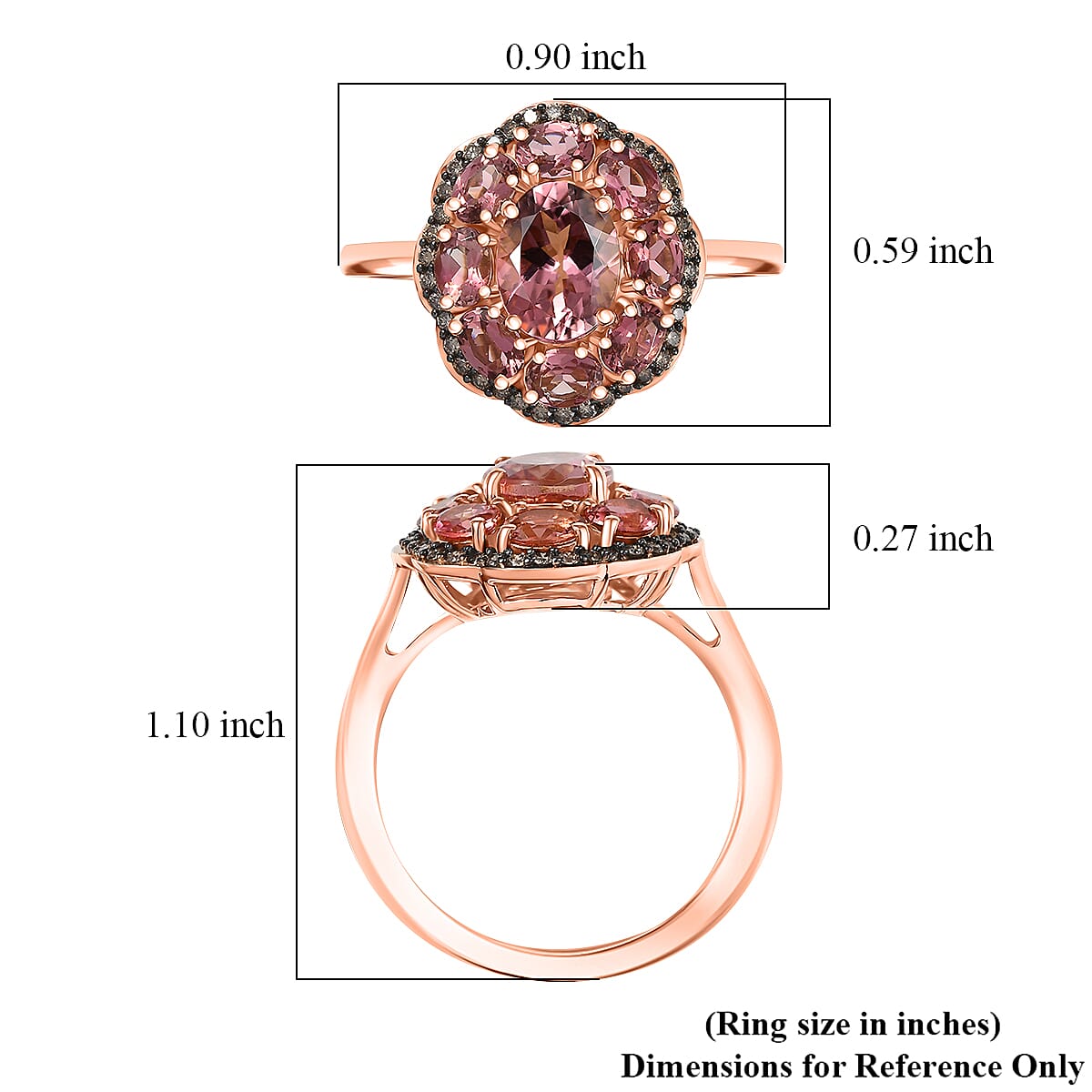 Luxoro Premium Blush Tourmaline and Natural Champagne Diamond 2.80 ctw Blush Bloom Ring in 10K Rose Gold (Size 9.0) image number 5
