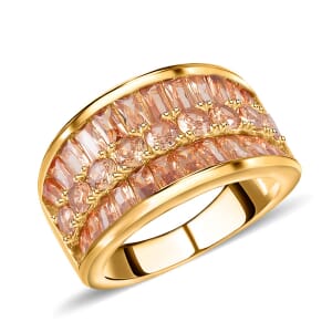 Simulated Champagne Diamond Bridge Ring in Goldtone (Size 9.75)