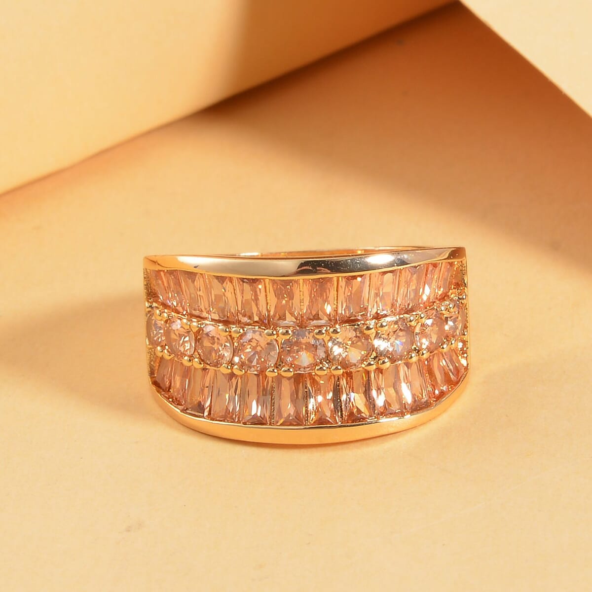 Simulated Champagne Diamond Bridge Ring in Goldtone (Size 9.75) image number 1