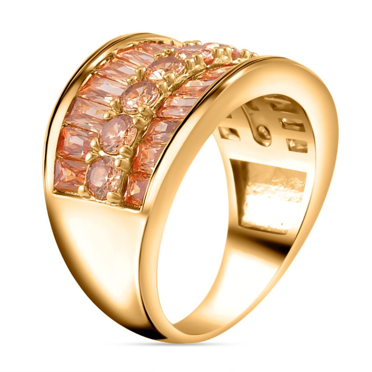 Simulated Champagne Diamond Bridge Ring in Goldtone (Size 9.75) image number 3