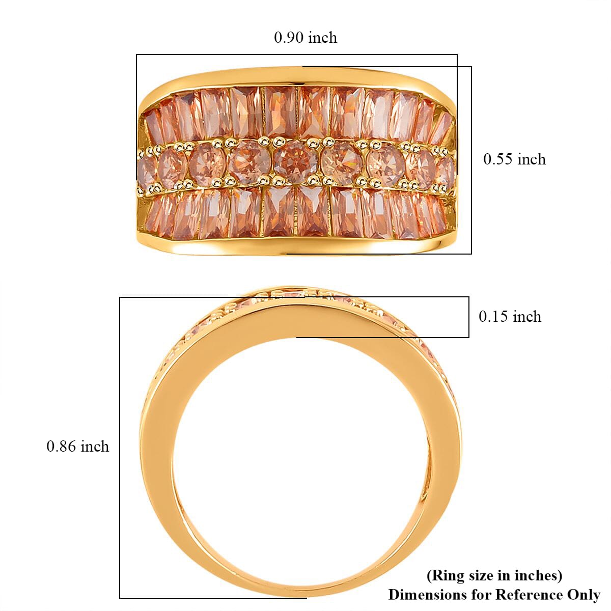 Simulated Champagne Diamond Bridge Ring in Goldtone (Size 9.75) image number 5