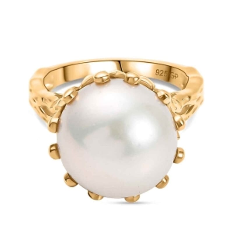 GP Fresh Water Pearl and Kanchanaburi Blue Sapphire 16.21 ctw Fancy Ring in Vermeil Yellow Gold Over Sterling Silver (Size 11.5)