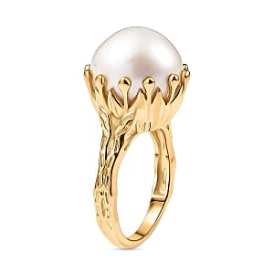 GP Fresh Water Pearl and Kanchanaburi Blue Sapphire 16.21 ctw Fancy Ring in Vermeil Yellow Gold Over Sterling Silver (Size 11.5)