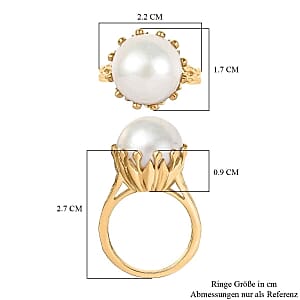 GP Fresh Water Pearl and Kanchanaburi Blue Sapphire 16.21 ctw Fancy Ring in Vermeil Yellow Gold Over Sterling Silver (Size 11.5)