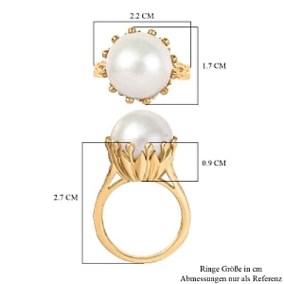 GP Fresh Water Pearl and Kanchanaburi Blue Sapphire 16.21 ctw Fancy Ring in Vermeil Yellow Gold Over Sterling Silver (Size 11.5)