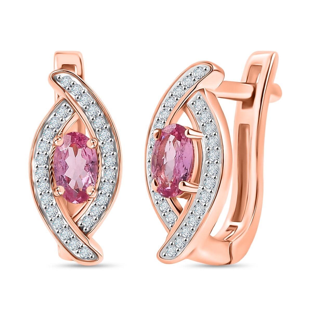 D'Joy Narsipatnam Pink Spinel and White Zircon 0.85 ctw Leaf Earrings in 18K Vermeil Rose Gold Over Sterling Silver image number 0