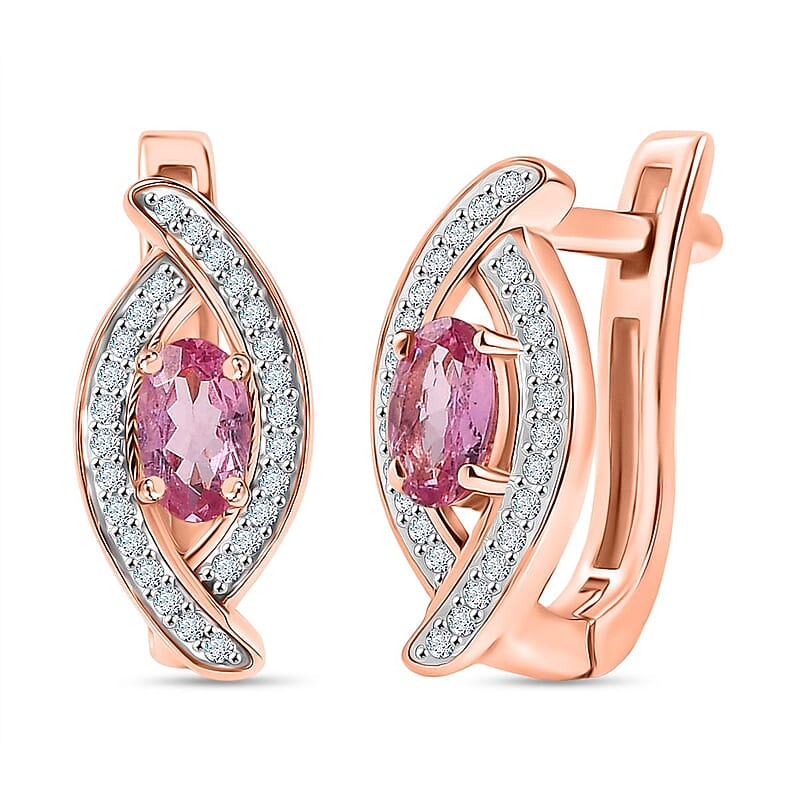 D'Joy Narsipatnam Pink Spinel and White Zircon 0.85 ctw Leaf Earrings in 18K Vermeil Rose Gold Over Sterling Silver