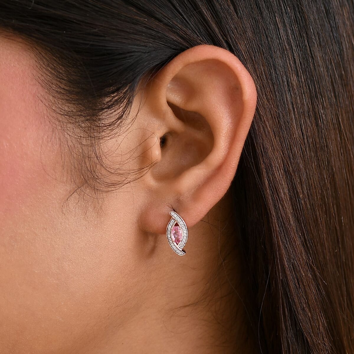 D'Joy Narsipatnam Pink Spinel and White Zircon 0.85 ctw Leaf Earrings in 18K Vermeil Rose Gold Over Sterling Silver image number 2