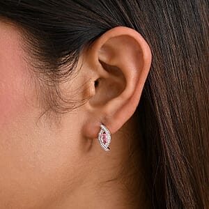 D'Joy Narsipatnam Pink Spinel and White Zircon 0.85 ctw Leaf Earrings in 18K Vermeil Rose Gold Over Sterling Silver