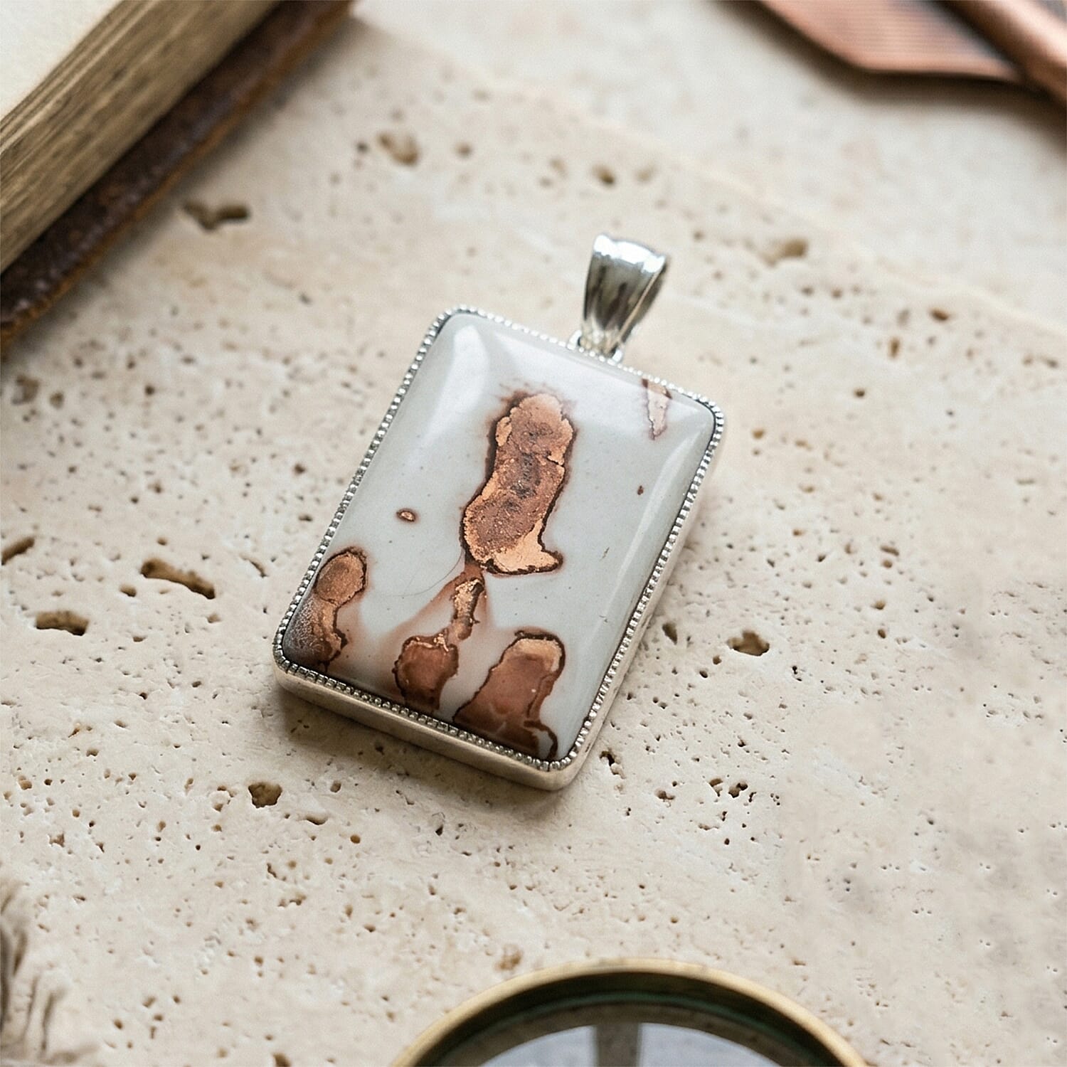 Picture Jasper 120.00 ctw Pendant Without chain in Silvertone