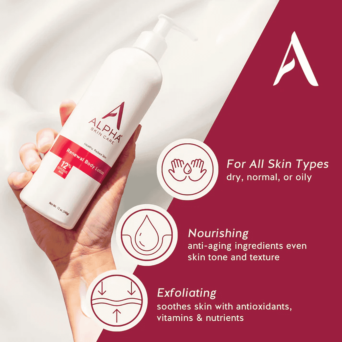 ALPHA Skincare Renewal Body Lotion with 12% Glycolic AHA (12oz)  image number 2