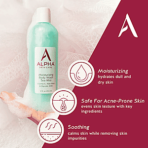 ALPHA Skincare Moisturizing Body Wash Sea Mist with Vitamin E, Aloe Vera, & Glycolic AHA (12oz)