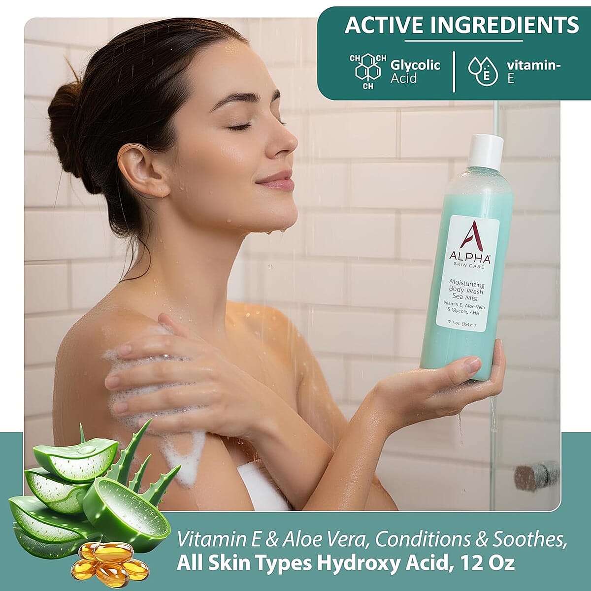 ALPHA Skincare Moisturizing Body Wash Sea Mist with Vitamin E, Aloe Vera, & Glycolic AHA (12oz) (Ships in 5 to 7 Business Days) image number 3
