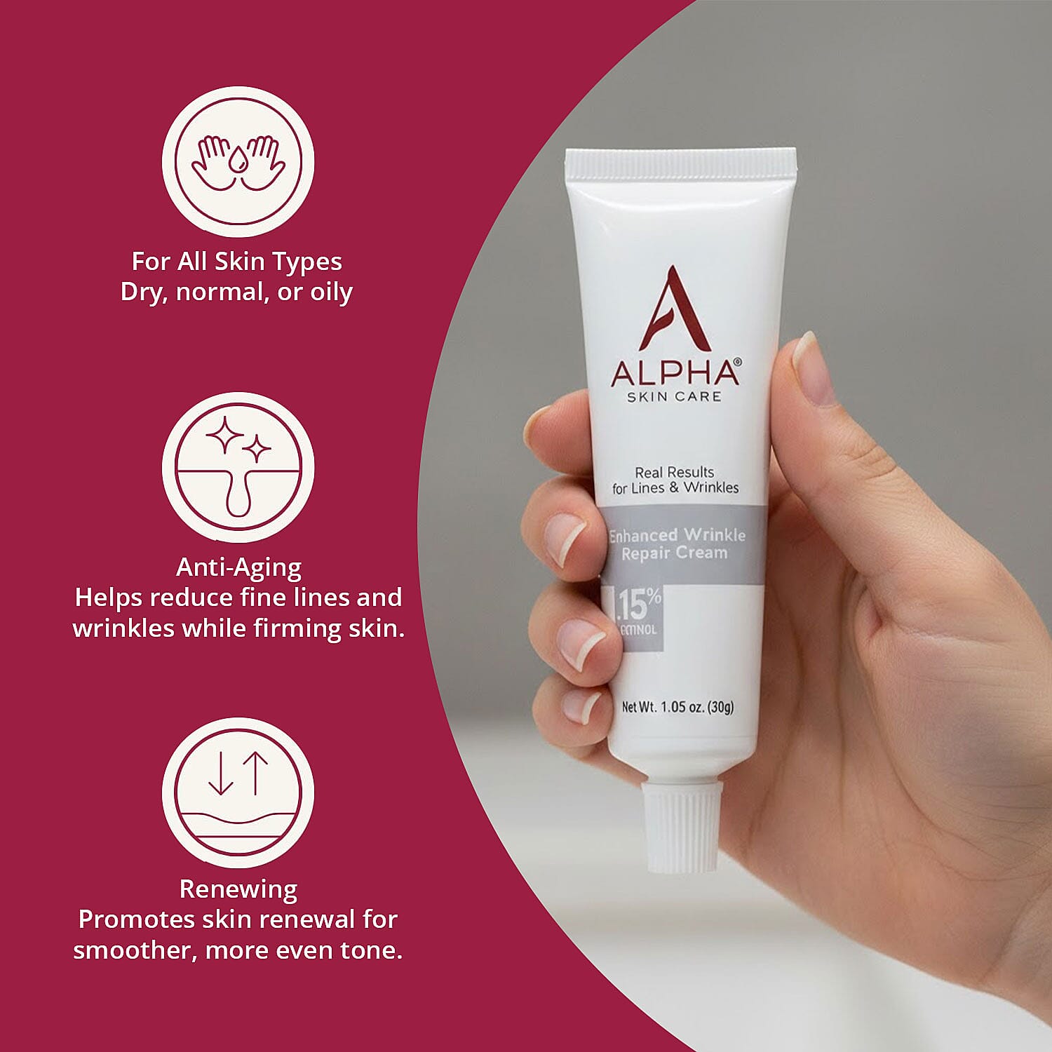 ALPHA Skincare Enhance Wrinkle Repair Cream with 15% Retinol (1.05oz)