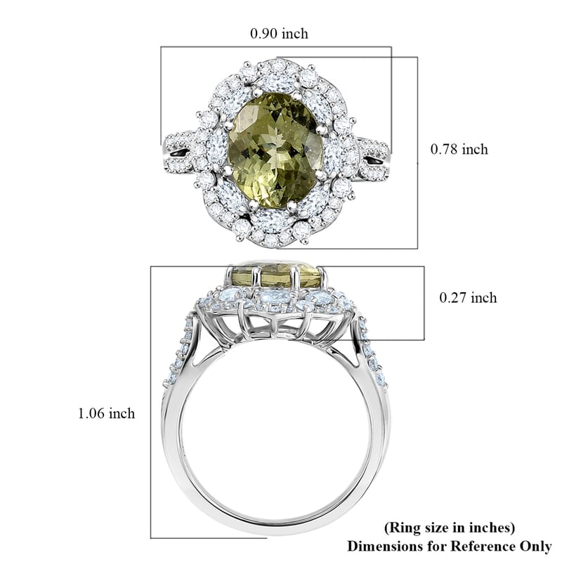 D'Joy Premium Yellow Apatite and Moissanite 5.10 ctw Imperial Dawn Ring in Rhodium Over Sterling Silver (Size 6.0)