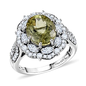 D'Joy Premium Yellow Apatite and Moissanite 5.10 ctw Imperial Dawn Ring in Rhodium Over Sterling Silver (Size 7.0)