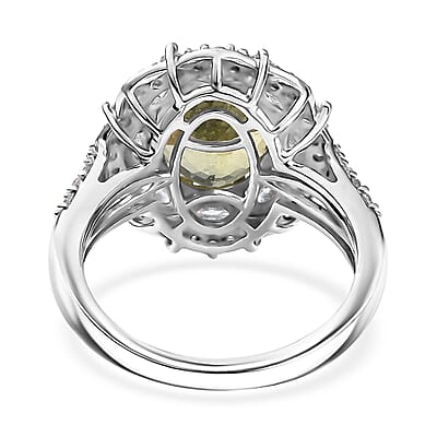 D'Joy Premium Yellow Apatite and Moissanite 5.10 ctw Imperial Dawn Ring in Rhodium Over Sterling Silver (Size 7.0)