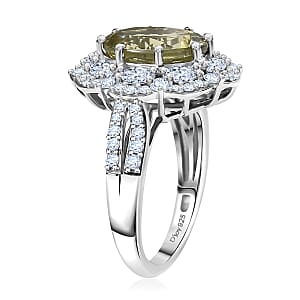 D'Joy Premium Yellow Apatite and Moissanite 5.10 ctw Imperial Dawn Ring in Rhodium Over Sterling Silver (Size 8.0)
