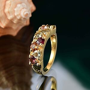 Multi-Tourmaline 1.64 ctw Fancy Ring in Vermeil Yellow Gold Over Sterling Silver (Size 11.5)