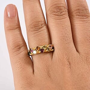 Multi-Tourmaline 1.64 ctw Fancy Ring in Vermeil Yellow Gold Over Sterling Silver (Size 11.5)
