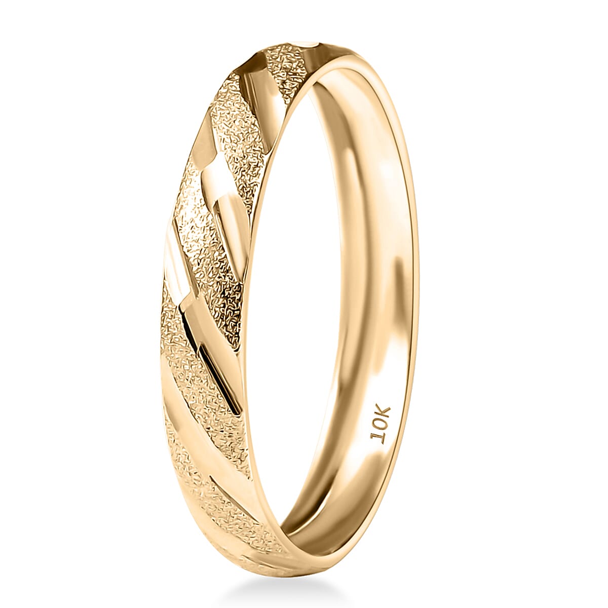 10K Yellow Gold Diagonal Dual-Texture Band Ring (Size 6.0) 1.25 Grams