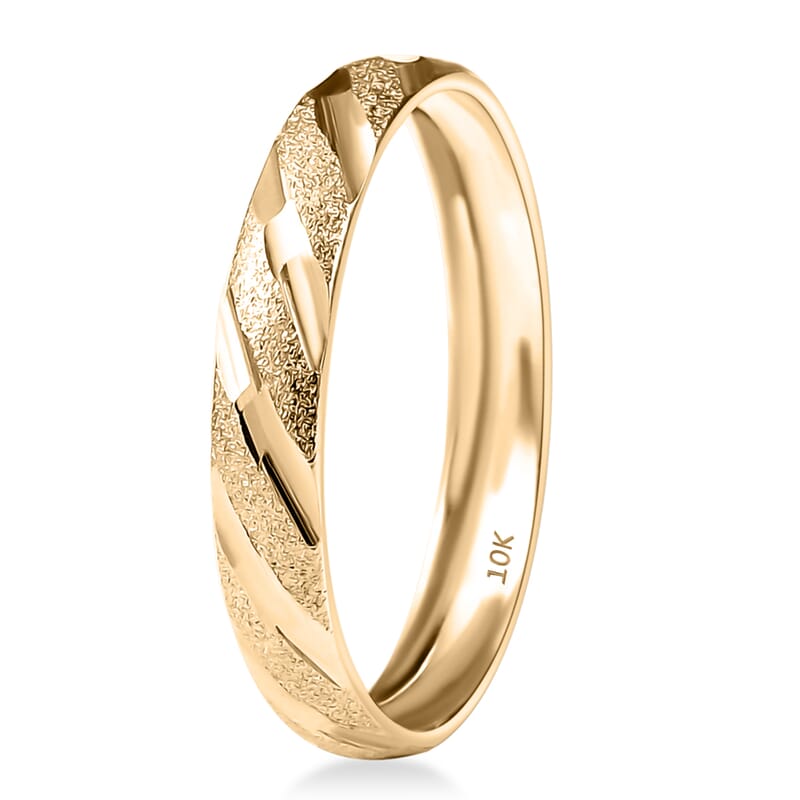 10K Yellow Gold Diagonal Dual-Texture Band Ring (Size 6.0) 1.25 Grams
