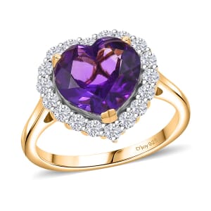 D’Joy AAA Lusaka Amethyst and Moissanite 7.10 ctw Heart Ring in 18K Vermeil Yellow Gold Over Sterling Silver (Size 10.0) 