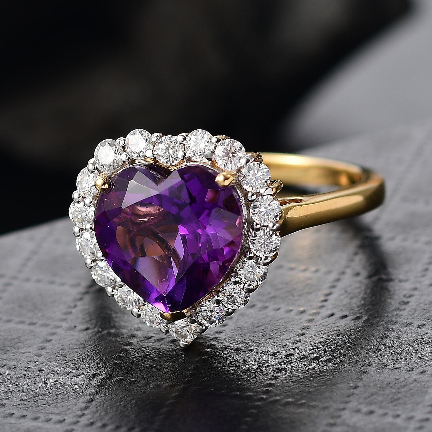 D’Joy AAA Lusaka Amethyst and Moissanite 7.10 ctw Heart Ring in 18K Vermeil Yellow Gold Over Sterling Silver (Size 9.0) 