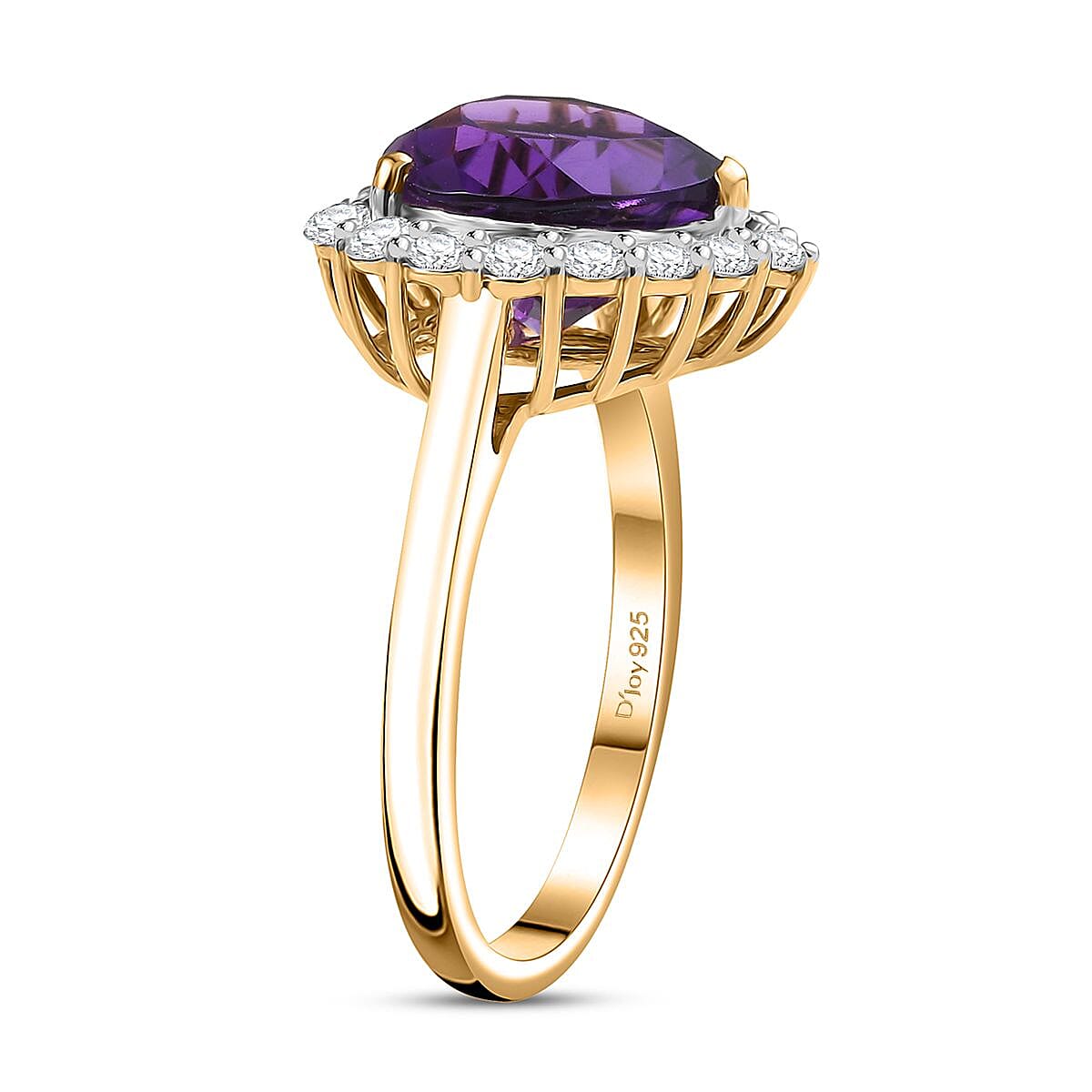 D’Joy AAA Lusaka Amethyst and Moissanite 7.10 ctw Heart Ring in 18K Vermeil Yellow Gold Over Sterling Silver (Size 9.0) 