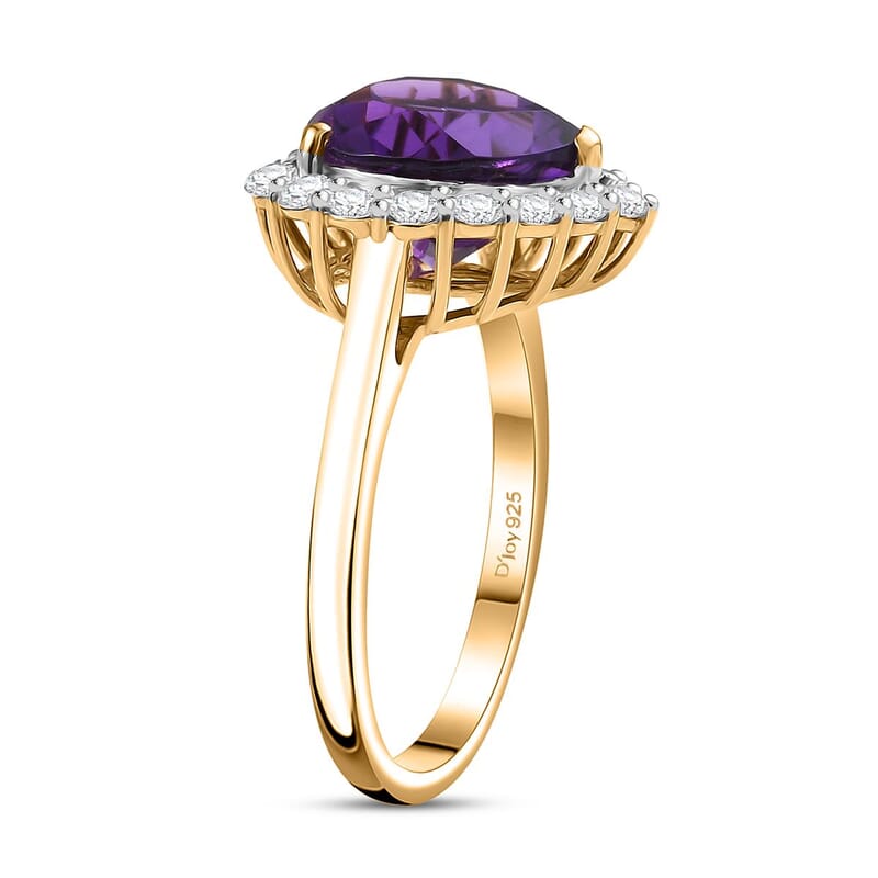 D’Joy AAA Lusaka Amethyst and Moissanite 7.10 ctw Heart Ring in 18K Vermeil Yellow Gold Over Sterling Silver (Size 9.0) 