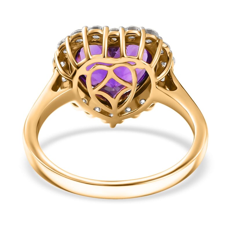 D’Joy AAA Lusaka Amethyst and Moissanite 7.10 ctw Heart Ring in 18K Vermeil Yellow Gold Over Sterling Silver (Size 9.0) 