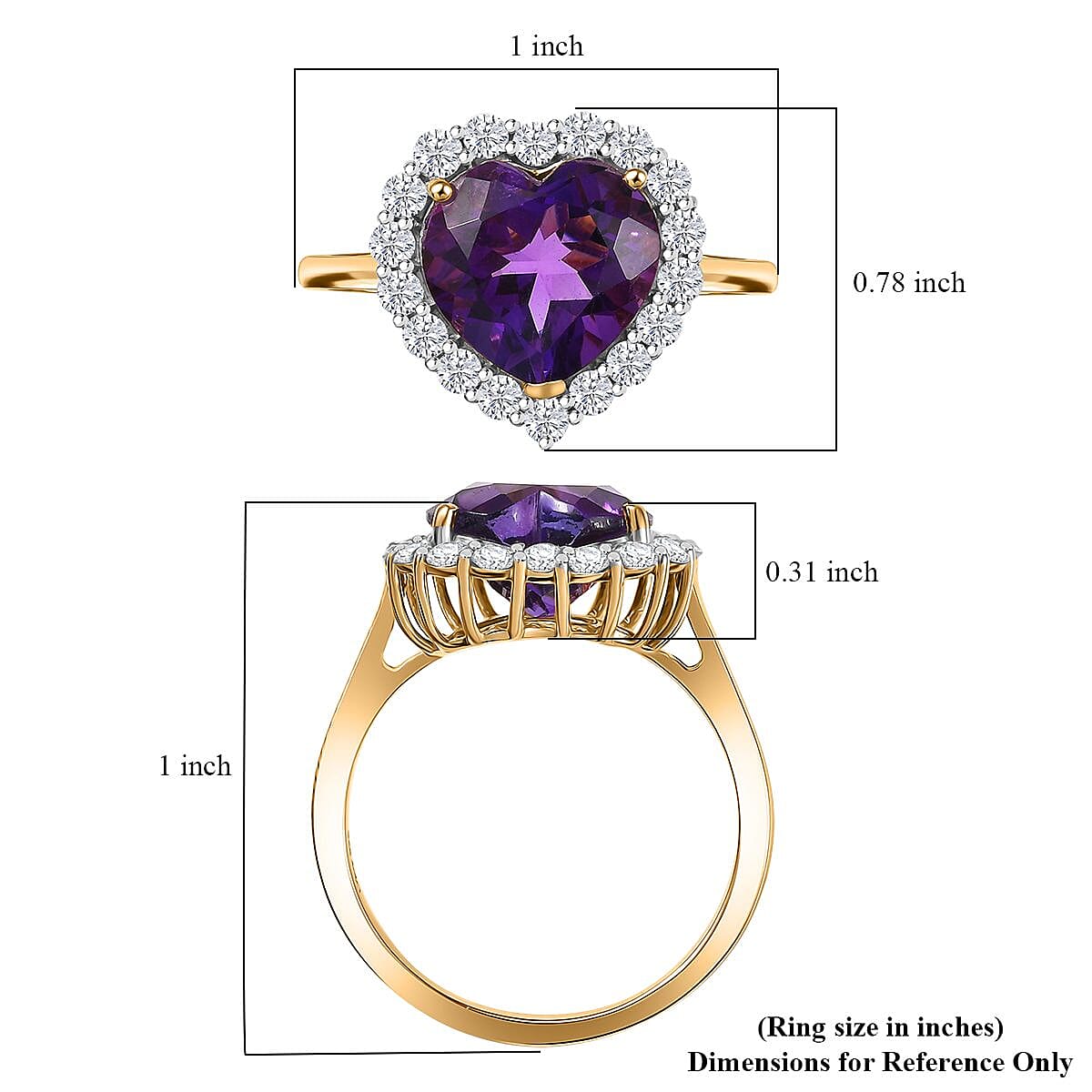 D’Joy AAA Lusaka Amethyst and Moissanite 7.10 ctw Heart Ring in 18K Vermeil Yellow Gold Over Sterling Silver (Size 9.0) 