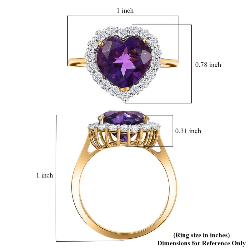 D’Joy AAA Lusaka Amethyst and Moissanite 7.10 ctw Heart Ring in 18K Vermeil Yellow Gold Over Sterling Silver (Size 9.0) 