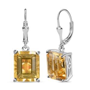 D’joy Yellow Labradorite 10.75 ctw Elegant Lever Back Earrings in Rhodium Over Sterling Silver