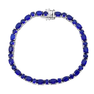 D'Joy Premium Tanzanian Blue Spinel (DF) 13.90 ctw Midnight Elegance Bracelet in Rhodium Over Sterling Silver (6.50 In)