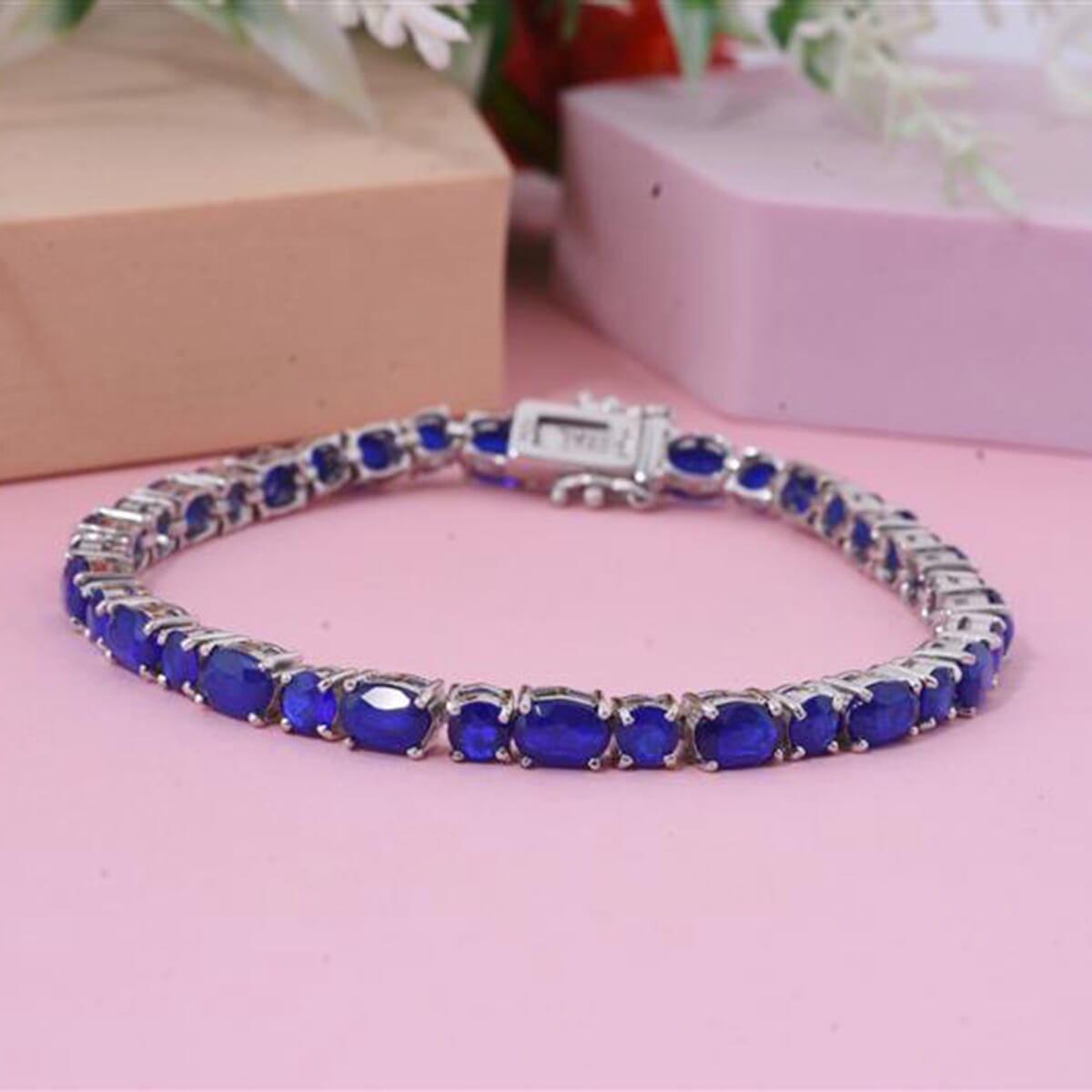 D'Joy Premium Tanzanian Blue Spinel (DF) 13.90 ctw Midnight Elegance Bracelet in Rhodium Over Sterling Silver (6.50 In) image number 1