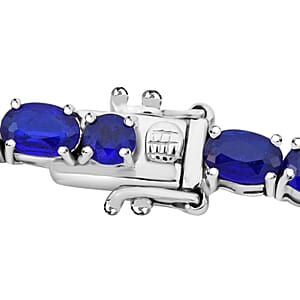 D'Joy Premium Tanzanian Blue Spinel (DF) 13.90 ctw Midnight Elegance Bracelet in Rhodium Over Sterling Silver (6.50 In)