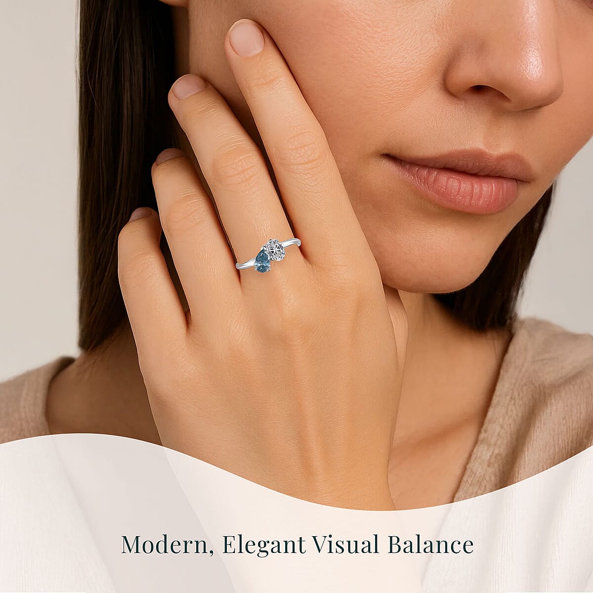 Luxuriant Lab Grown Diamond (G-H, SI), Lab Grown Blue Diamond (IR) Bypass Ring in Rhodium Over Sterling Silver (Size 10.0) 1.00 ctw image number 1