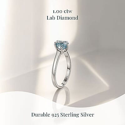 Luxuriant Lab Grown Diamond (G-H, SI), Lab Grown Blue Diamond (IR) Bypass Ring in Rhodium Over Sterling Silver (Size 10.0) 1.00 ctw