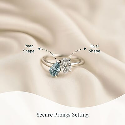 Luxuriant Lab Grown Diamond (G-H, SI), Lab Grown Blue Diamond (IR) Bypass Ring in Rhodium Over Sterling Silver (Size 10.0) 1.00 ctw