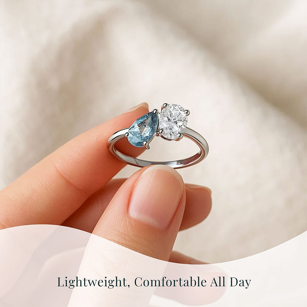 Luxuriant Lab Grown Diamond (G-H, SI), Lab Grown Blue Diamond (IR) Bypass Ring in Rhodium Over Sterling Silver (Size 10.0) 1.00 ctw image number 5