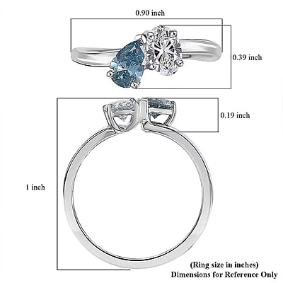Luxuriant Lab Grown Diamond (G-H, SI), Lab Grown Blue Diamond (IR) Bypass Ring in Rhodium Over Sterling Silver (Size 10.0) 1.00 ctw