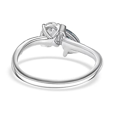 Luxuriant Lab Grown Diamond (G-H, SI), Lab Grown Blue Diamond (IR) Bypass Ring in Rhodium Over Sterling Silver (Size 10.0) 1.00 ctw