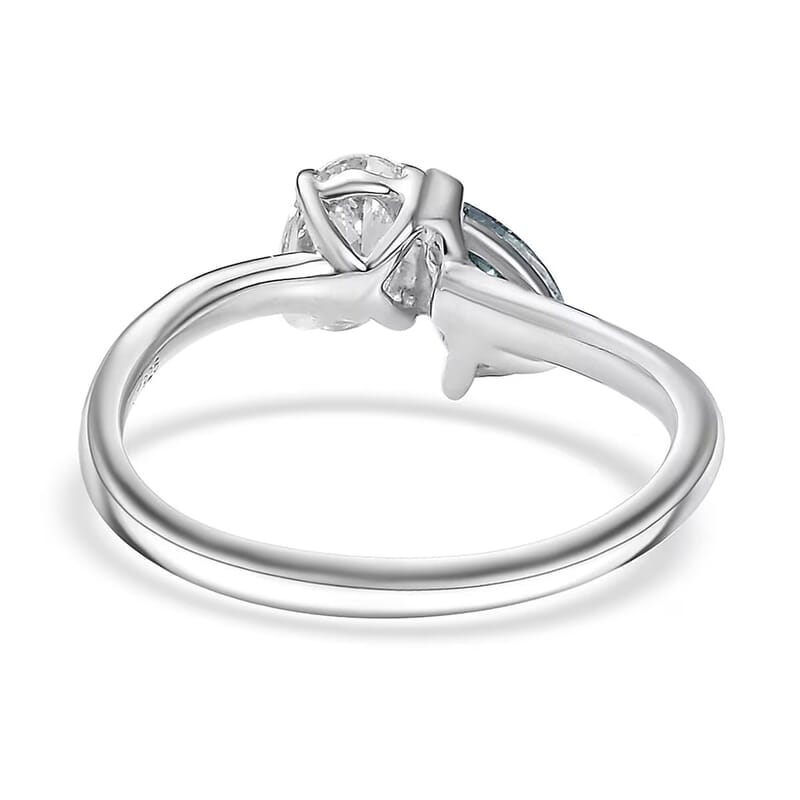 Luxuriant Lab Grown Diamond (G-H, SI), Lab Grown Blue Diamond (IR) Bypass Ring in Rhodium Over Sterling Silver (Size 10.0) 1.00 ctw