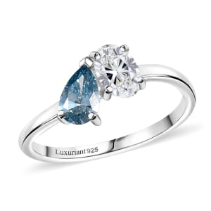 Luxuriant Lab Grown Diamond G-H SI and Lab Grown Blue Diamond IR 1.00 ctw Bypass Ring in Rhodium Over Sterling Silver (Size 7.0)